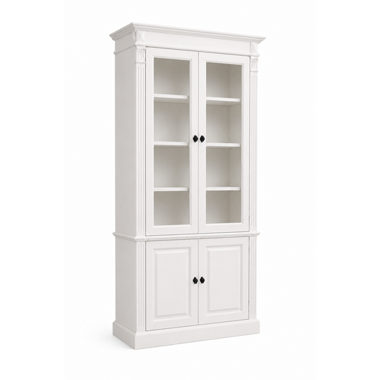 123kast  Vitrinekast Breda - 120x40x200H cm - 2 vitrine scharnierdeuren - 2 dichte scharnierdeuren