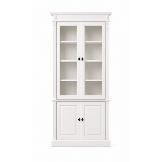 123kast  Vitrinekast Breda - 120x40x200H cm - 2 vitrine scharnierdeuren - 2 dichte scharnierdeuren