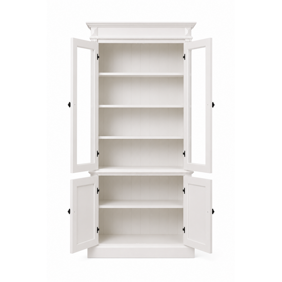 123kast  Vitrinekast Breda - 120x40x200H cm - 2 vitrine scharnierdeuren - 2 dichte scharnierdeuren