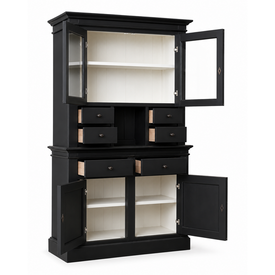 123kast  Buffetkast Cucina - 120x45x200H cm - 2 vitrinedeuren - 6 lades - met open vak - 2 scharnierdeuren