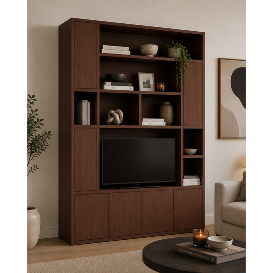 123kast  Tv vakkenkast Marrakesh - 180x40x256H cm - push to open deuren - eiken uitvoering - strakke afwerking - open vakken