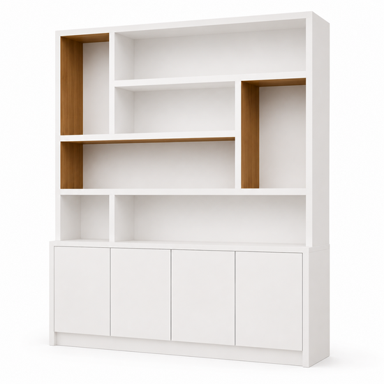 123kast  Vakkenkast Matera - 180x30/40x240H cm - deels eiken binnenkant - push to open deuren - strak design