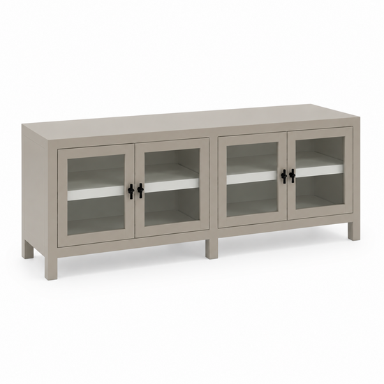 123kast Showmodel Belo aangepast 190x45x70H cm - binnenkant LEEM buitenkant RAL 9001 - zijwanden van hout - T knop greepjes