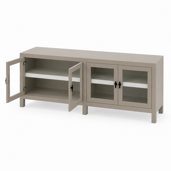 123kast Showmodel Belo aangepast 190x45x70H cm - binnenkant LEEM buitenkant RAL 9001 - zijwanden van hout - T knop greepjes