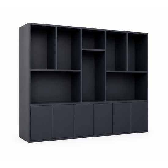 123kast  Vakkenkast Baltimore - 330x40x240H cm - strak design - 6 greeploze push to open deuren - open vakken - 5cm plank dikte