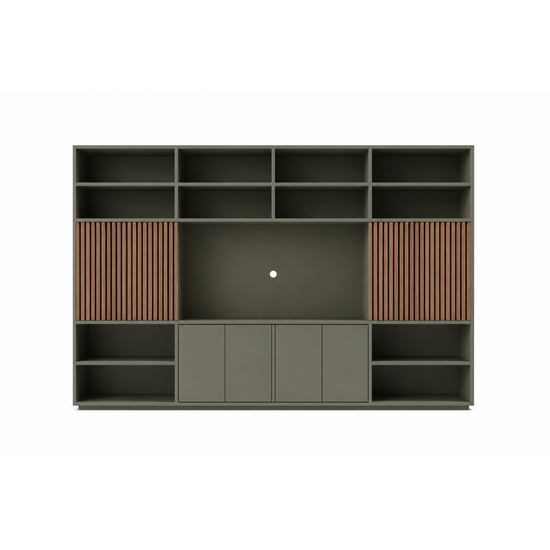123kast  TV-vakkenkast Winterberg 04 - 400x40x250H cm - cinewall - tv vak - met schuifdeuren - open vakken - push to open deuren - strak design