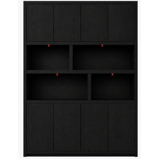 123kast Vakkenkast Albufeira zoals afbeelding - 200x40x257H cm - in beide vakken staanders - afgewerkt in zwarte melamine K534