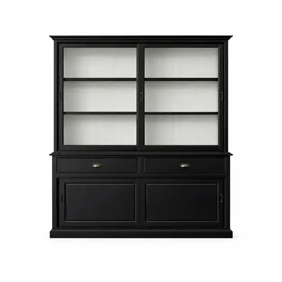 123kast  Buffetkast Miami beach -  200x53x218H cm - 2 vitrine schuifdeuren - 2 lades - 2 dichte schuifdeuren - glazen zijkanten