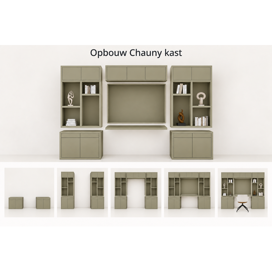 123kast  Bureau vakkenkast Chauny - 280x40x250H cm - push to open deuren - push to open lades - 4cm plank dikte - strakke afwerking