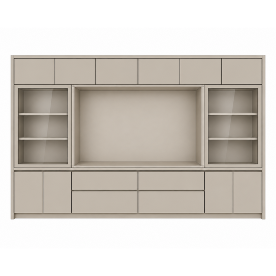 123kast  Cinewall Gerlos - 325x40x240H cm - glazen schuifdeuren - push to open deuren - soft close lades - strak design