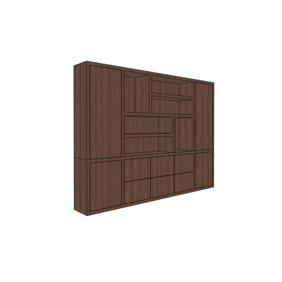 123kast Vakkenkast Yoko - 300x40x220H cm - 5cm frame dikte - 6 push-to-open lades - 4 push to-open deuren