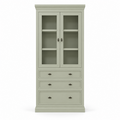 123kast  Vitrine/lade kast Foggia 01 - 107x48x225H cm - 2 vitrinedeuren - 3 brede soft close lades - landelijke/klassiek sierlijst