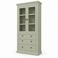 123kast  Vitrine/lade kast Foggia 01 - 107x48x225H cm - 2 vitrinedeuren - 3 brede soft close lades - landelijke/klassiek sierlijst