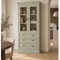 123kast  Vitrine/lade kast Foggia 01 - 107x48x225H cm - 2 vitrinedeuren - 3 brede soft close lades - landelijke/klassiek sierlijst