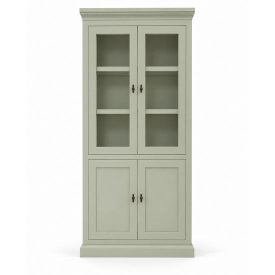 123kast  Vitrinekast Foggia 02 - 107x48x225H cm - 2 vitrinedeuren - 2 dichte deuren - landelijke/klassieke sierlijst