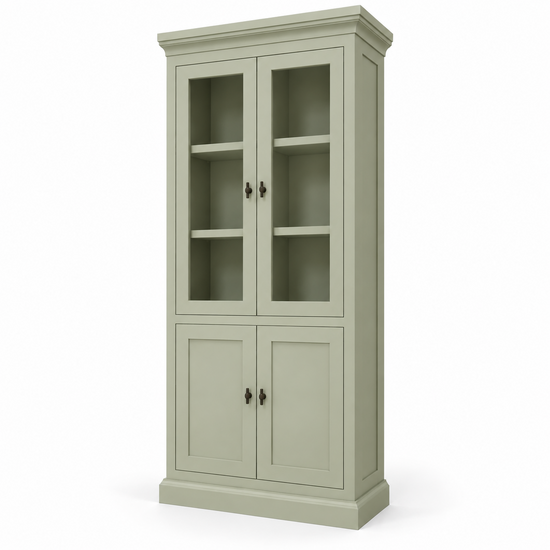 123kast  Vitrinekast Foggia 02 - 107x48x225H cm - 2 vitrinedeuren - 2 dichte deuren - landelijke/klassieke sierlijst