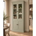 123kast  Vitrinekast Foggia 02 - 107x48x225H cm - 2 vitrinedeuren - 2 dichte deuren - landelijke/klassieke sierlijst