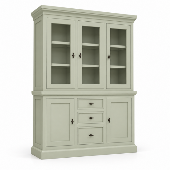 123kast  Buffetkast Foggia 03 - 160x48x225H cm - 3 vitrinedeuren - 3 soft close lades - 2 dichte deuren - landelijke/klassieke sierlijst