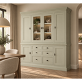123kast  Buffetkast Foggia 05- 225x48x225H cm - 2 dichte deuren in de bovenkast - 2 vitrine deuren - 4 dichte deuren in onderkast - 6 soft close lades - landelijke/klassieke sierlijst