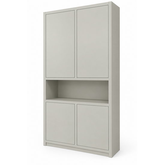123kast  Vakkenkast Manhattan 08 - 120x40x240H cm - strak design - 4 greeploze deuren - open vakken gedeelte