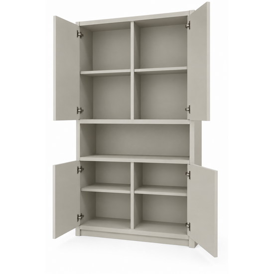 123kast  Vakkenkast Manhattan 08 - 120x40x240H cm - strak design - 4 greeploze deuren - open vakken gedeelte