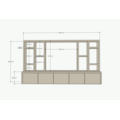 123kast Zwevende cinewall Como - 330x45/25x185H cm - plank dikte 5cm - 5 push to open deuren - zonder achterwand - strakke afwerking