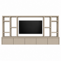 123kast Zwevende cinewall Como - 330x45/25x185H cm - plank dikte 5cm - 5 push to open deuren - zonder achterwand - strakke afwerking