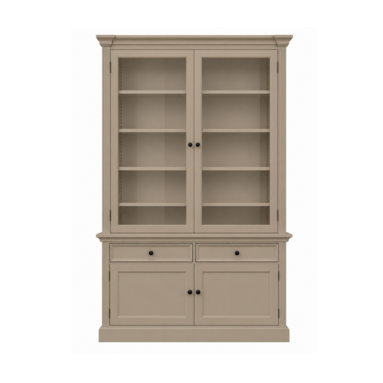 123kast Malta custom bookcase – dimensions 120 x 43 x 240H cm - 2 drawers - glass doors in upperpart – in LEEM color – sleek finish.