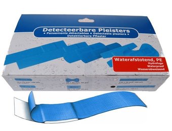 Lange vingerpleister plastic blauw 100 stuks