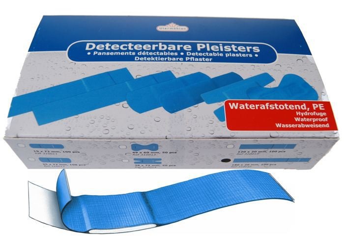 Lange vingerpleister plastic blauw 100 stuks