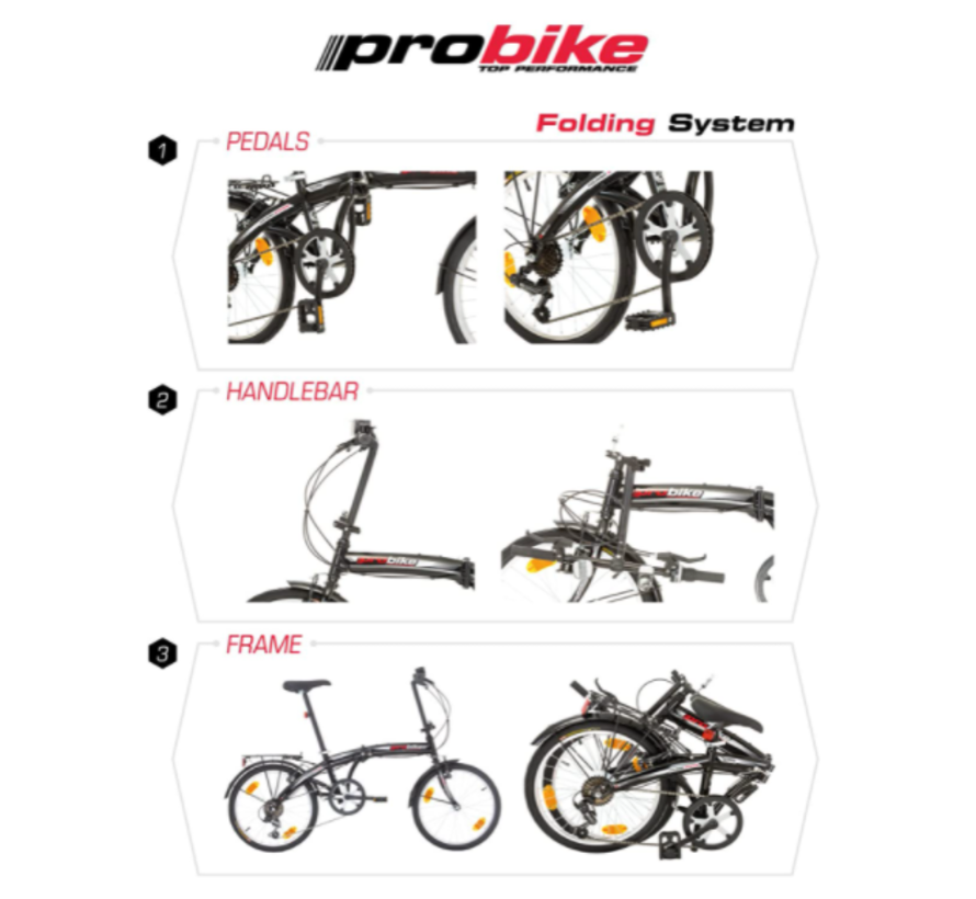 Probike Opvouwbare 20 inch vouwfiets, vouwfiets, shimano 6 versnelling,  Herenfiets \u0026 Jongensfiets, geschikt van 160 cm - 185 cm -  Fietsenvoordeelwinkel B.V.