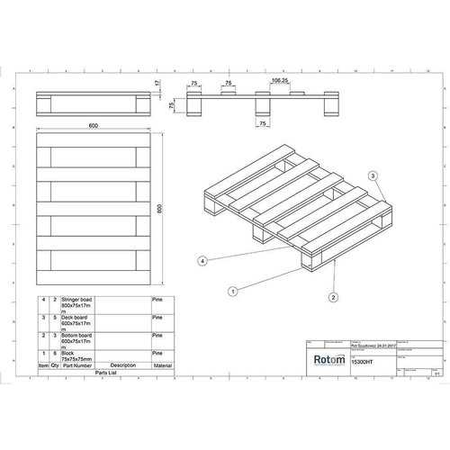 Palete madeira 800x600x120mm - Meia palete