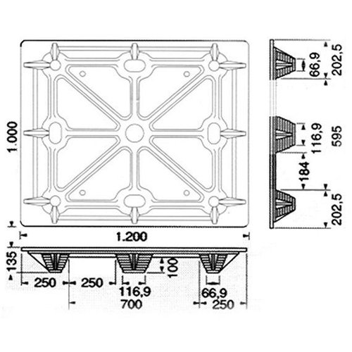 Palete de fibra de madeira 1200x1000x143mm - F10-4 leve, encaixável