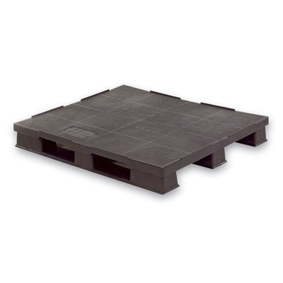 Palete de plástico industrial, 3 patins, topo liso com rebordo, 1200x1000x150mm