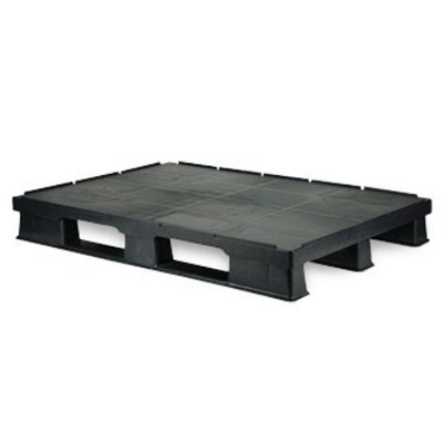 Palete de plástico, formato europeu, 3 patins, topo liso com rebordo, 1200x800x150mm