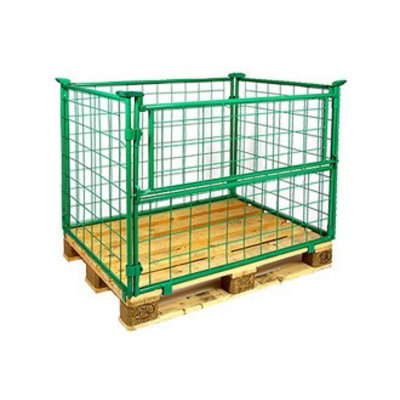 Colar em malha metálica para palete, aba articulada, verde lacado, 1200x800x800mm