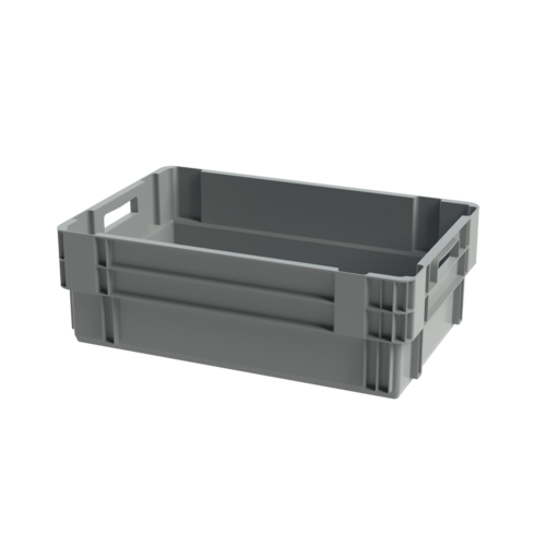 Caixa plástica empilhável, cinza, 600x400x200mm – capacidade 35 litros