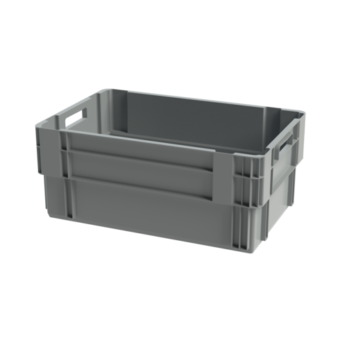 Caixa plástica empilhável, cinza, 600x400x250mm – capacidade de 45 litros