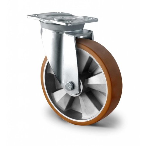 Rodízio giratório de 125 mm reforçado com rolamento de esferas duplo - ALU / PU