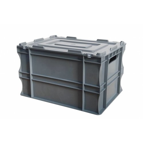 Tampa de plástico para caixa plástica Euronorm 400x300x19mm - com 2 dobradiças