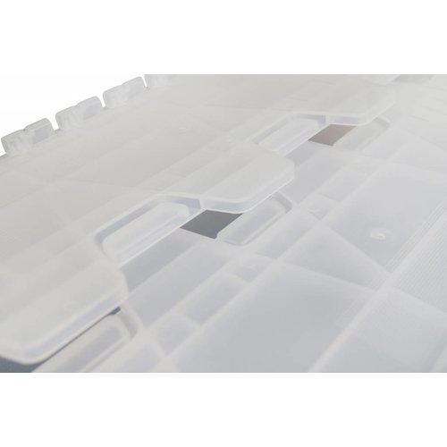 Caixa de plástico, encaixável, tampa articulada, 600x400x320mm - transparante