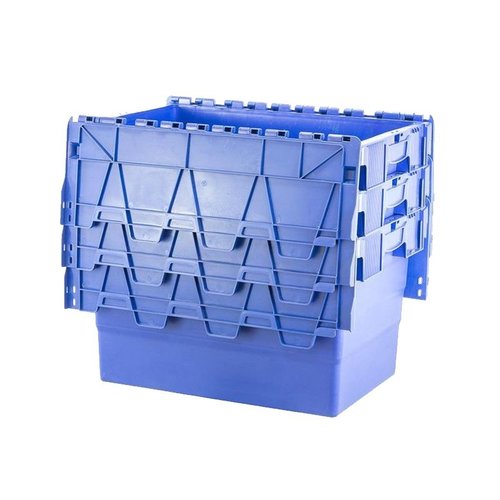 Caixa de plástico, 60 l, empilhável, encaixável, tampa articulada, 600x400x320mm