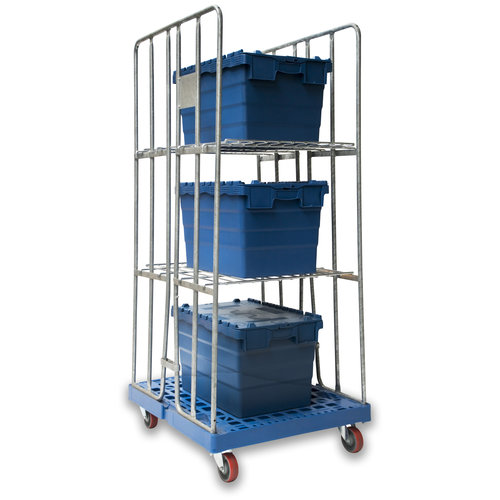 Caixa de plástico, 60 l, empilhável, encaixável, tampa articulada, 600x400x320mm