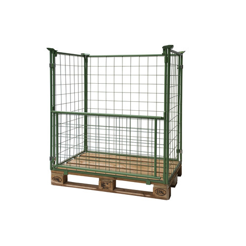 Colar em malha metálica para palete - 1200x800x1200 mm  - Aba articulada - Rebatível - Verde