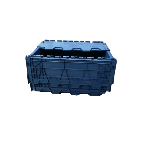 Caixa de plástico 600x400x250mm, encaixável, tampa articulada, 44 litros