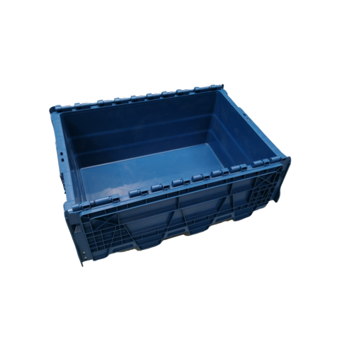 Caixa de plástico 600x400x250mm, encaixável, tampa articulada, 44 litros