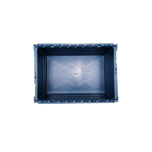 Caixa de plástico 600x400x250mm, encaixável, tampa articulada, 44 litros