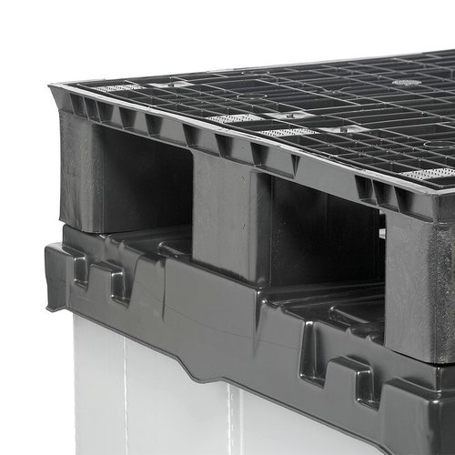 Contentor plástico, desmontável, dobrável, 3 patins, com aba giratória 1220x820x928mm