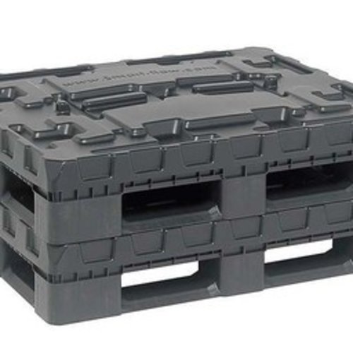 Contentor plástico, desmontável, dobrável, 3 patins, com aba giratória 1220x820x928mm