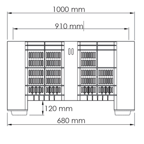 Contentor Palete Plástico | Perfurado, 4 pés, 1200x1000x580mm - 400L - Novo